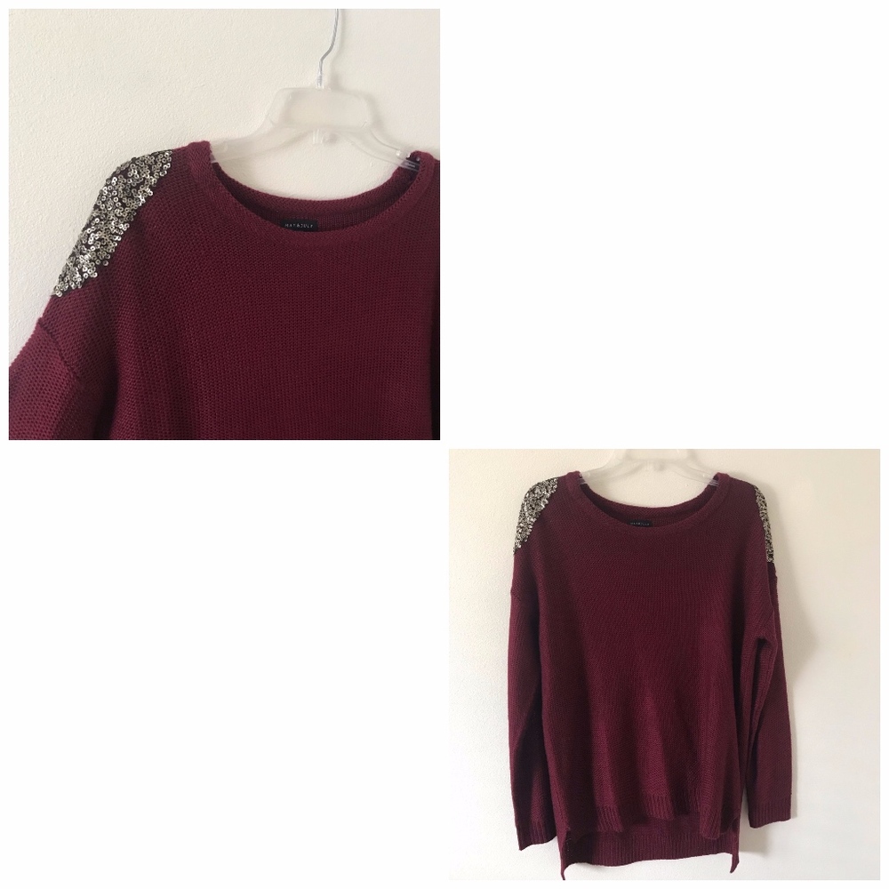 Maroon Sweater with sequence shoulders